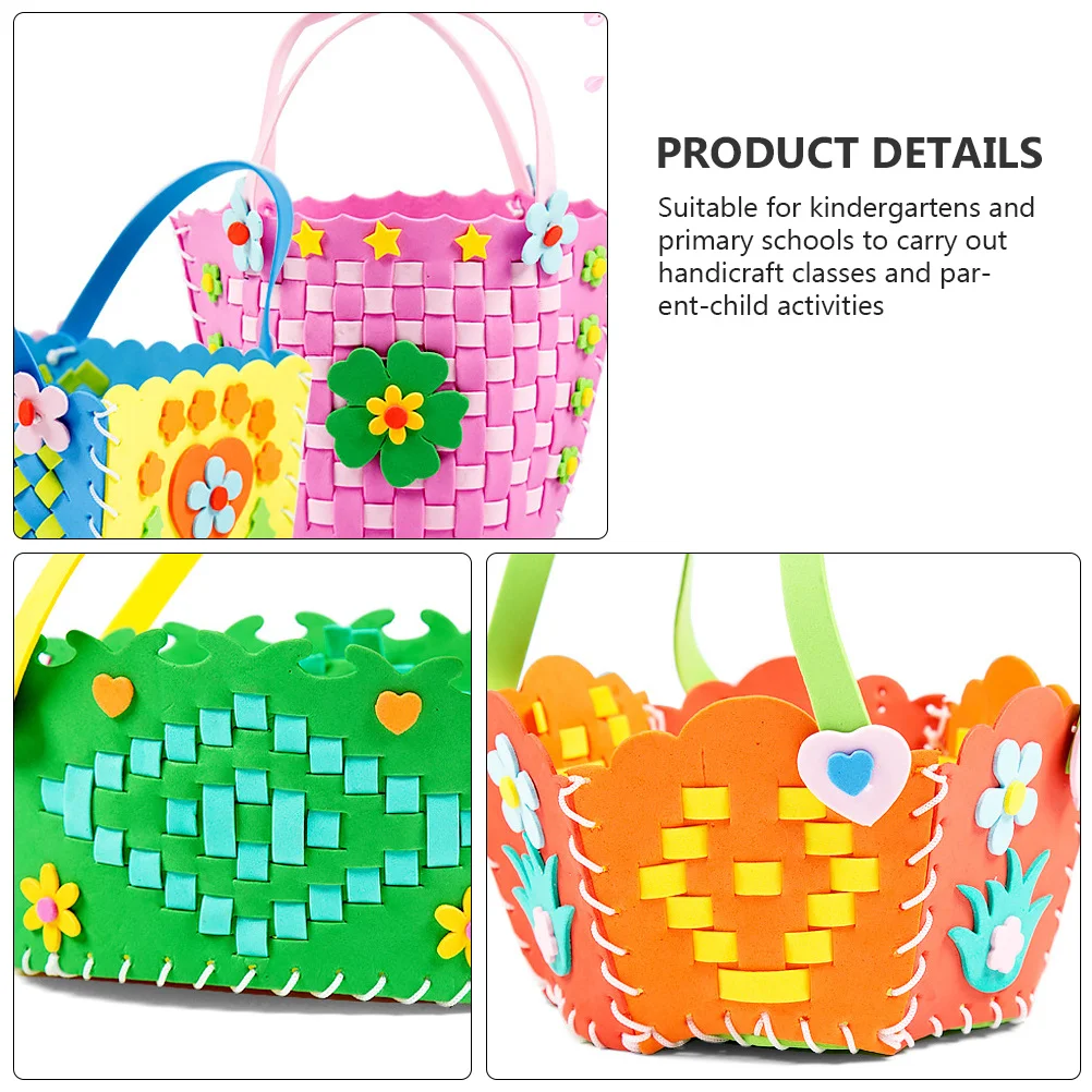 4 pçs criativo eva tecido cesta diy artesanal crianças jardim de infância não tecido cesta de flores conjunto de material de artesanato educacional