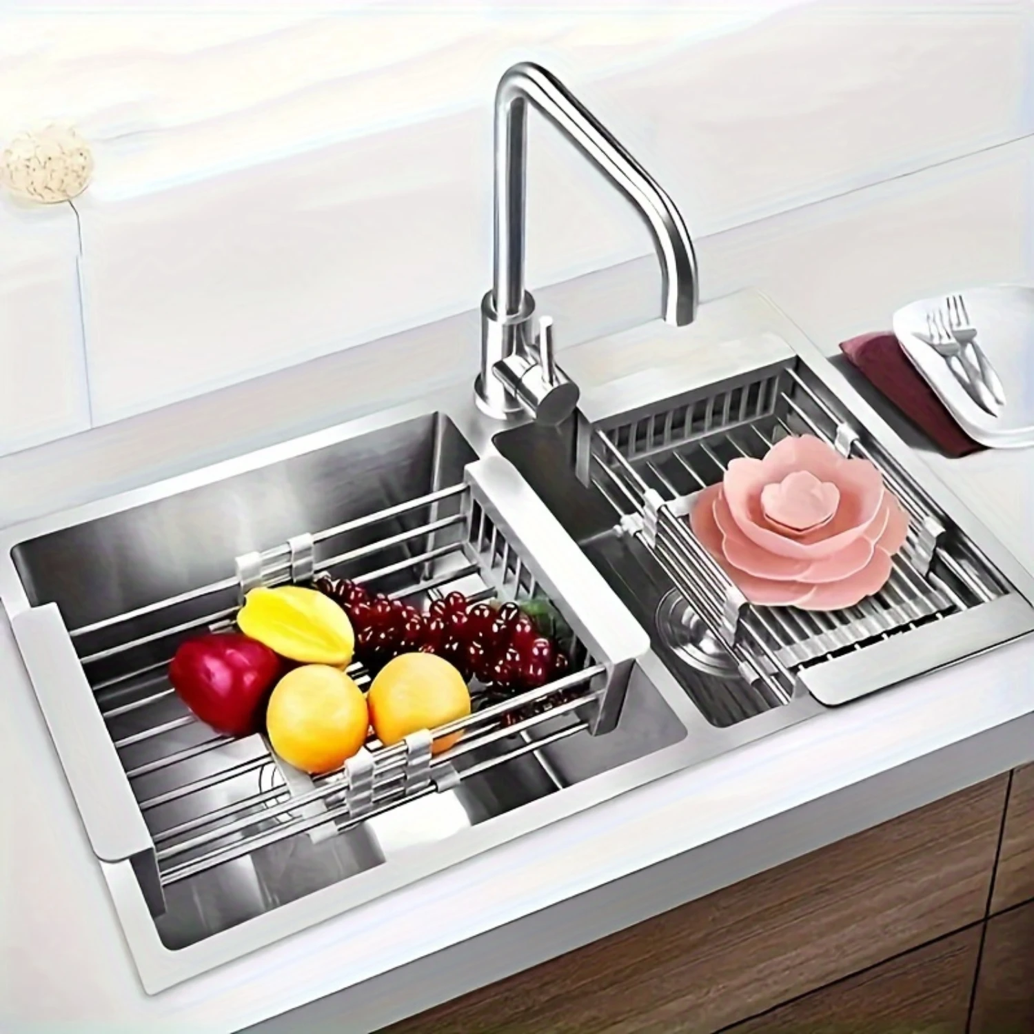 

Retractable Sink Drain Rack | Telescopic Drain Basket | Stainless Steel Strainer | Expandable Dish Drying Rack