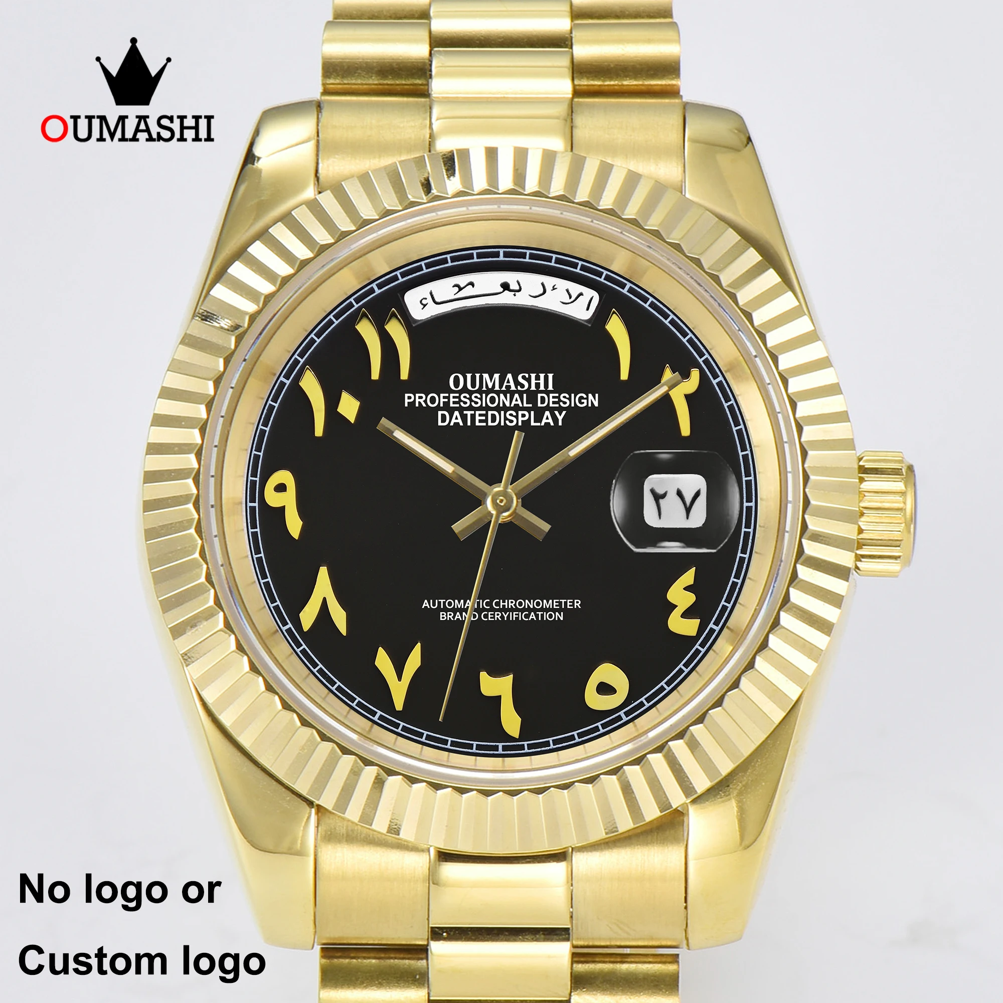 

OUMASHI 40mm MIYOTA 8285 Arabic Index Silver/Rose/Gold Men's Automatic Movement Mechanical Watch Sapphire Glass Waterproof