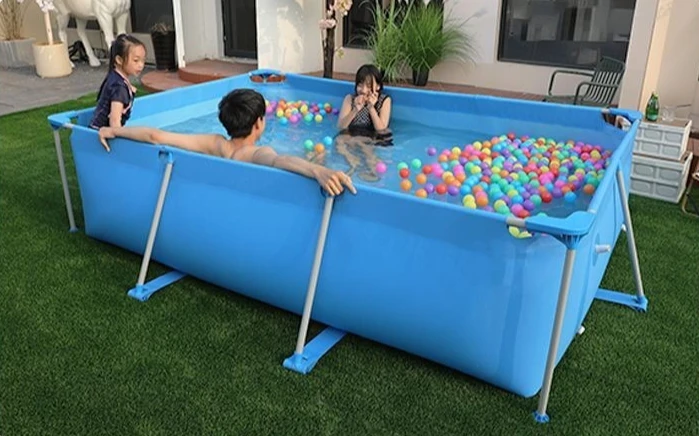 180cm/220cm/260cm/300cm Large Rectangular Portable Swimming Pool Frames, Ideal for Outdoor Water Activities in The Back Garden