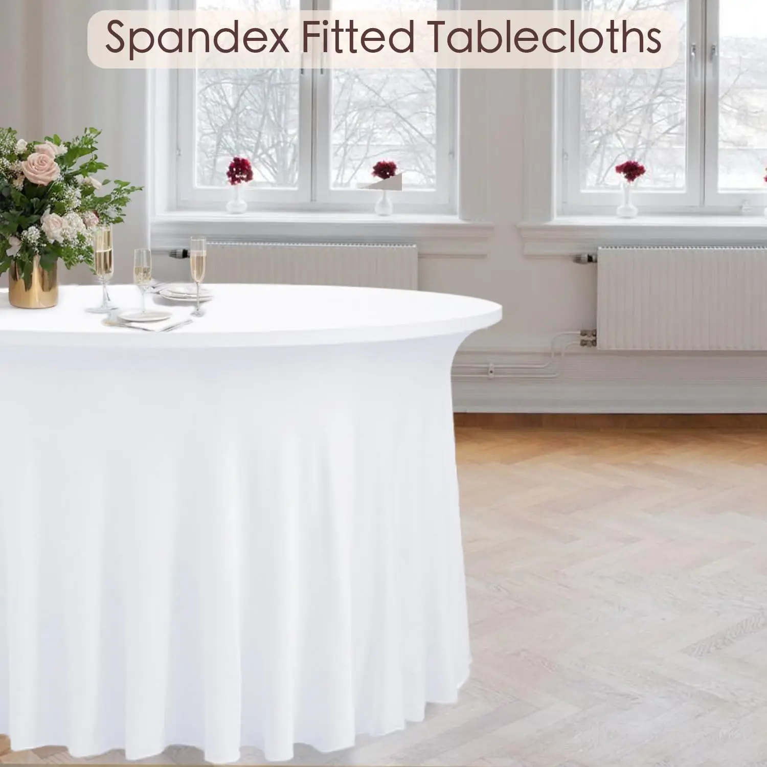 10 عبوات من مفارش المائدة المصنوعة من الألياف اللدنة المستديرة البيضاء لطاولة 60 بوصة، مفارش المائدة المجهزة المصنوعة من الألياف اللدنة مقاس 120 بوصة، بوليستر قابل للغسل خالي من التجاعيد