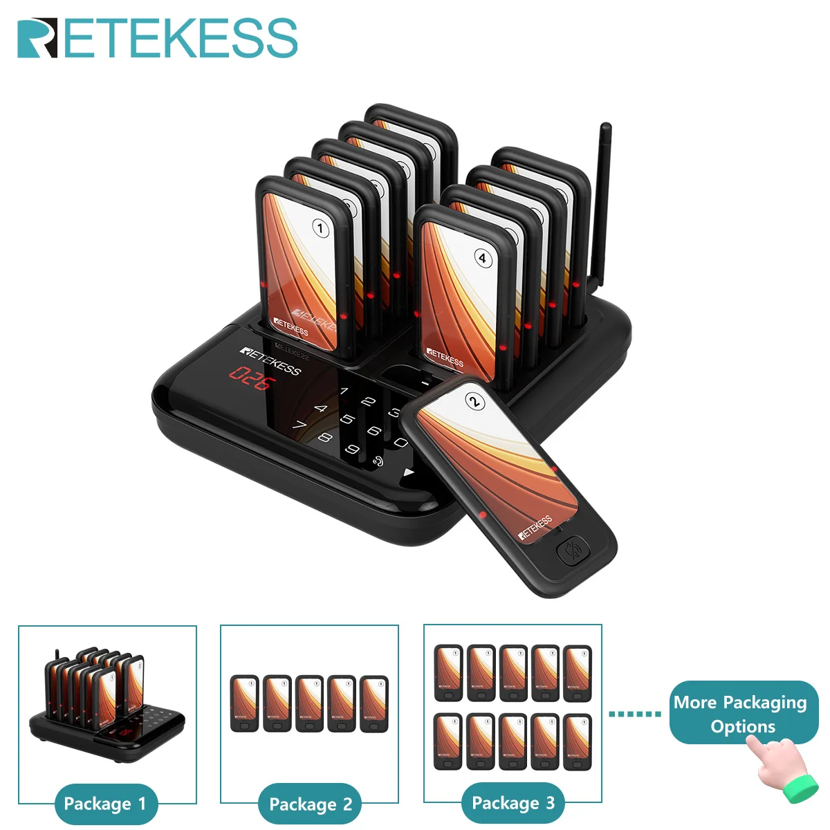 RETEKESS TD173S Restaurant Pager Wireless Calling System Long Range Buzzer Mute Button Long Standby Time Vibrator For Cafe Bar