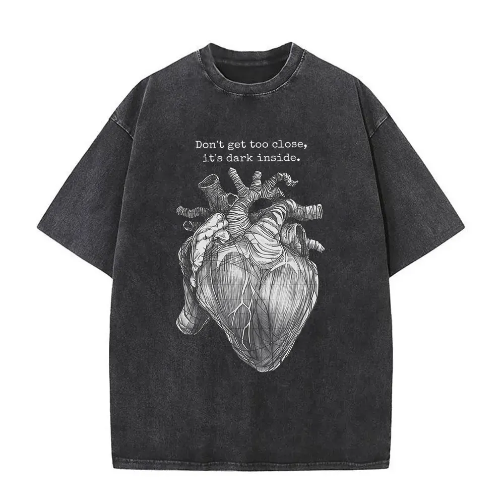 

Washed Vintage Rock Band Imagine Dragons Don't Get Too Close It's Dark Inside Heart T-shirt Men Women Gothic Oversized T Shirts