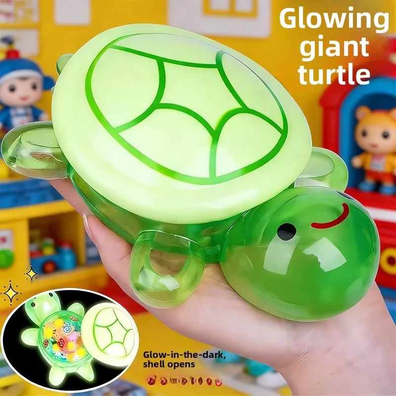

Super Large Glowing Turtle Toy Mega Burger Collectible Model Children's Gift Openable Cover Night Light Animal Doll Simulation