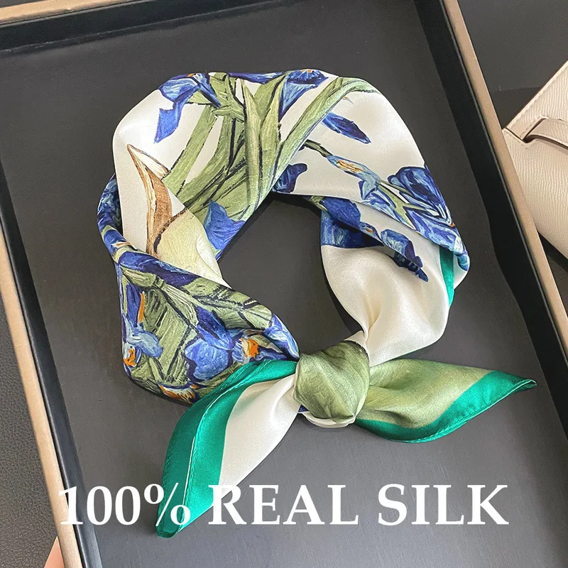

New 100% Silk Scarf Women Luxury Print Beach Shawl Square Bandana Kerchief Luxury High-end Design Femme Fourlard Echarpes Stoles