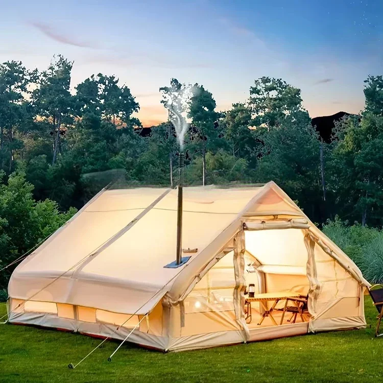 

4 Person Outdoor Air House Blow Up Family Inflatable Log Cabin Tent for Camping Glamping Hiking