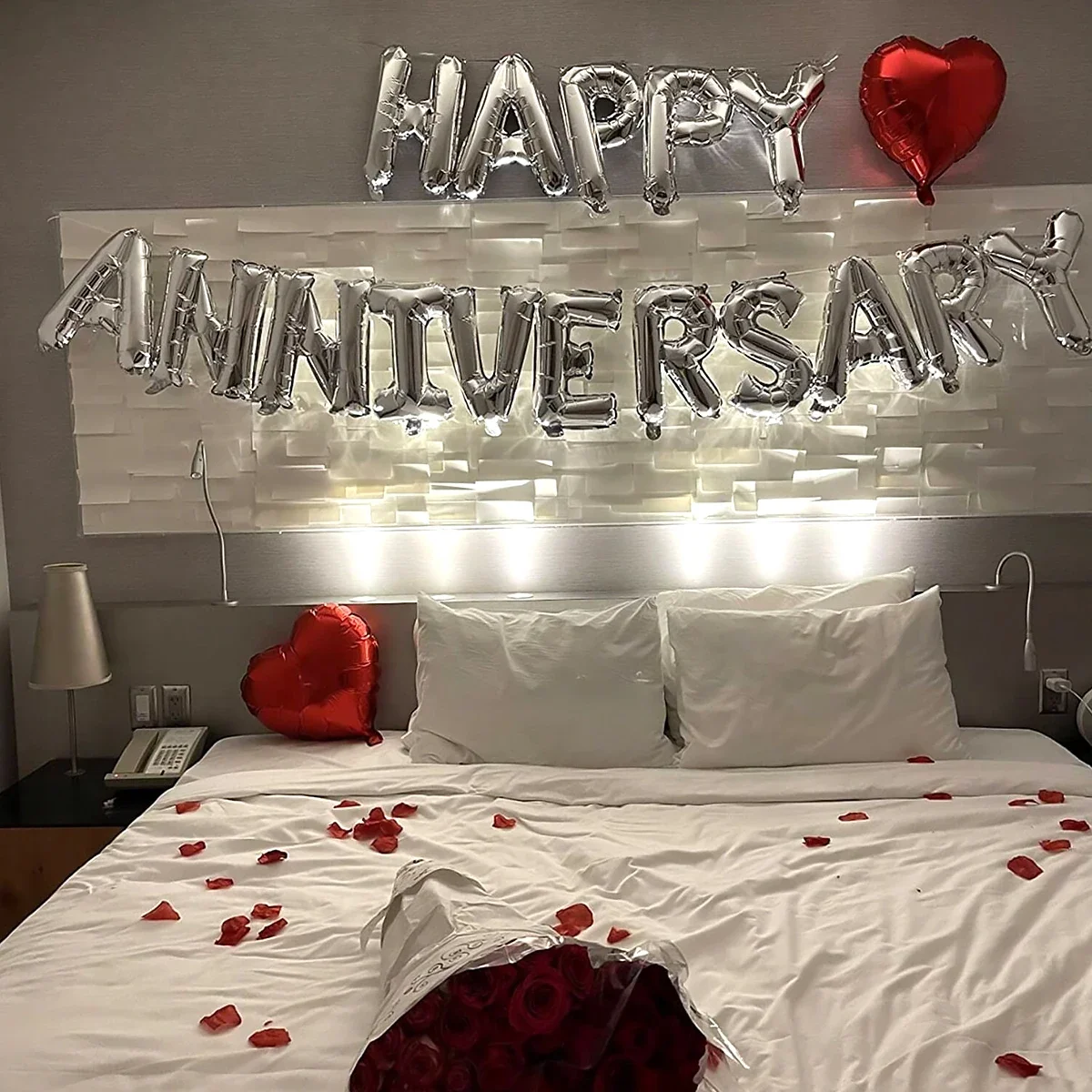 18 Stück Happy Anniversary dekorative Ballonbanner, für Valentinstag, Jahrestag, romantische Heimdekoration – Detail 5