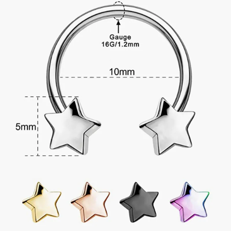 New Steel Star Septum Piercing Hinged Segment Nose Ring Septum Clicker Cartilage Tragus Clicker Body Piercing Jewelry 16G Naz