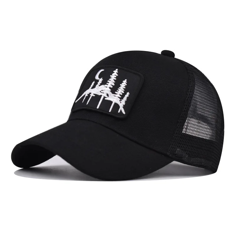 

New Style Forest Mesh Embroidered Baseball Moon Embroidery Personalized Color Block Trucker Cap Snapback