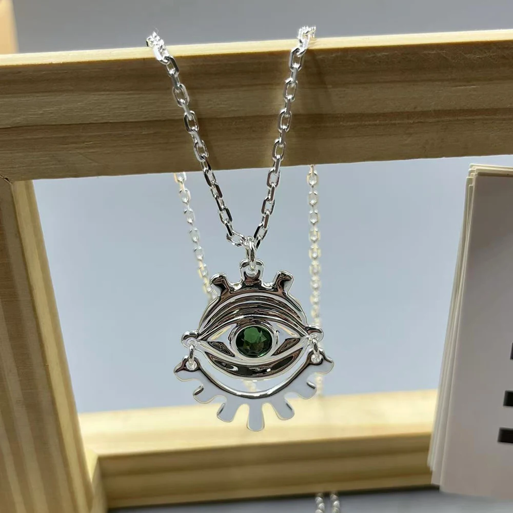 European and American retro fine chain necklace Devil's Eye green diamond pendant exotic style women's outfit necklaces