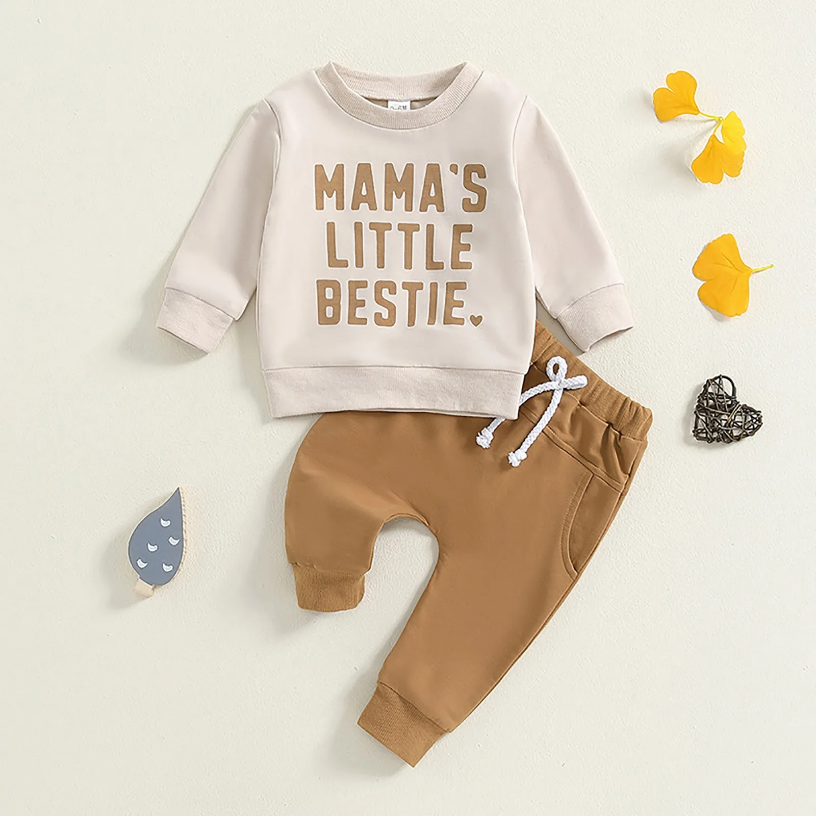 

Floral Toddler Children's Clothing European Children's Suit Letter Printed Long Sleeved Trousers Two Bring Home Baby Outfit