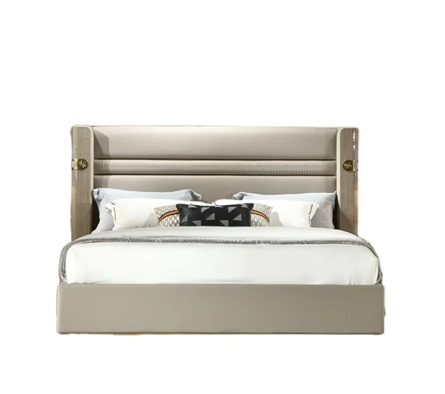 

Современная роскошная двуспальная кровать из кожи, элитная дизайнерская мебель для спальни, элегантная кровать высокого класса