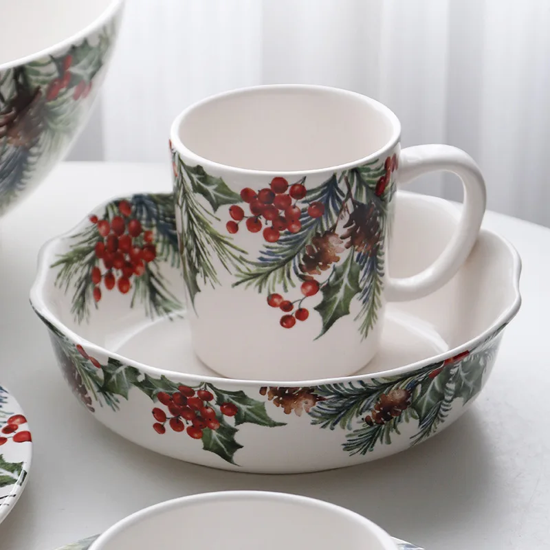 2025 New Christmas Tableware Household Creative Ceramics Plates, Bowls, Mugs Retro Festival Kitchenware Christmas Gift