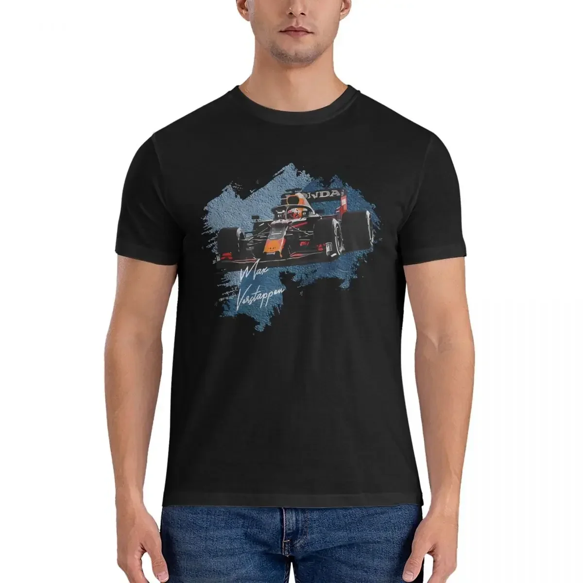 Men's T-Shirt Vintage_Digital Art 2024 Vintage Cotton Tee Shirt Short Sleeve Max Driver Verstappen T Shirts Crew Neck Clothing