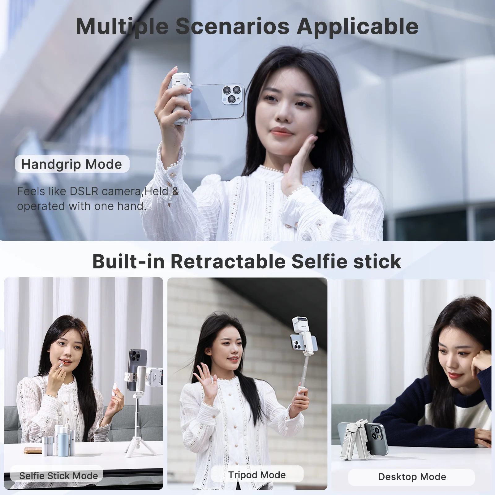 Ulanzi jj02 tripé suporte bluetooth 4 seções alça rotativa extensível selfie grip selfie vara pólo para iphone 16 15 14 13