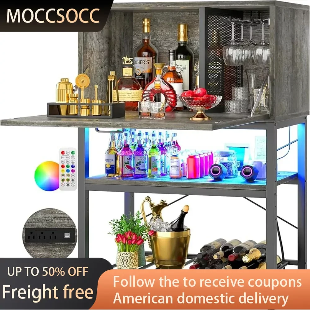 

Corner Wine Cabinet Home Bar Furniture Kitchen 4-Tier Home Bar With Flippable Door Dining Room Grey Freight Free Liquor Showcase