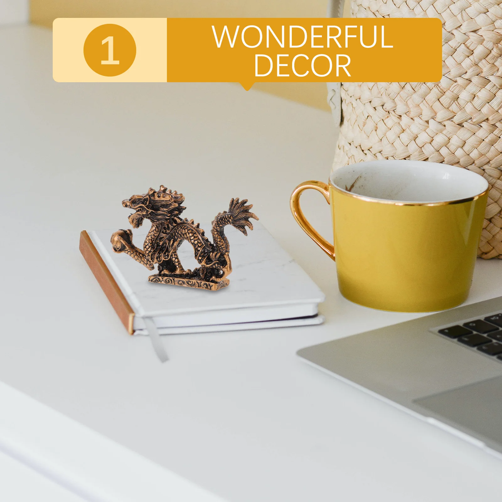 

1Pcs Feng Shui Resin Dragons Statue Copper Style Decorative Ornament for Home Office Wealth Decor