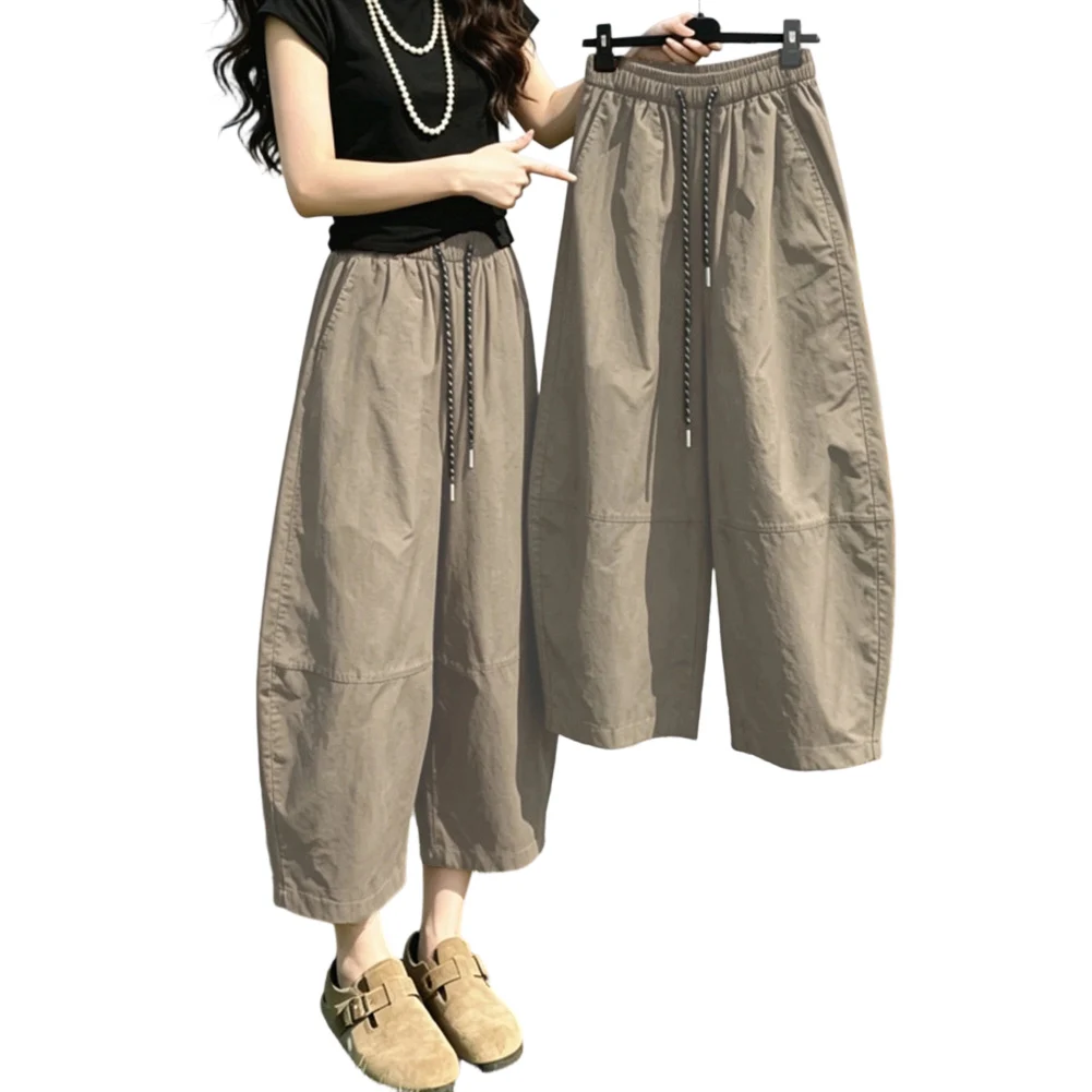 Women Casual Sweatpants for retro Style Loose Wide Leg Pants with Adjustable Drawstring Elastic Waistband Green Blue Red Beige