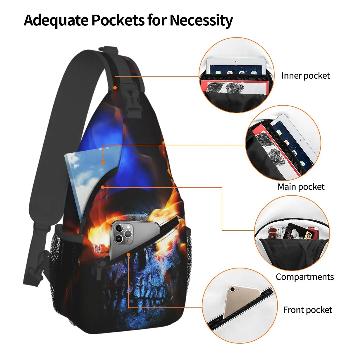 Flaming Skull Dartboard Chest Bag Men Sling Crossbody Backpack Chest Bag Travel Hiking Daypack Shoulder Bag