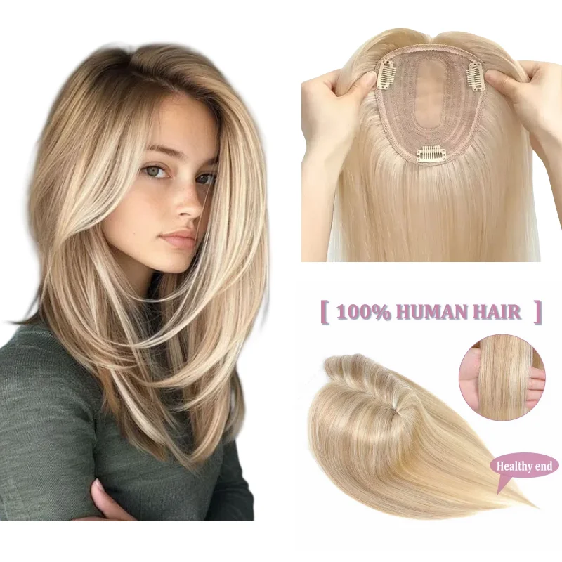 100% Human Hair Topper For Women With Lace & Bangs Middle Part | 10x12cm 12inch Classic Timeless Style