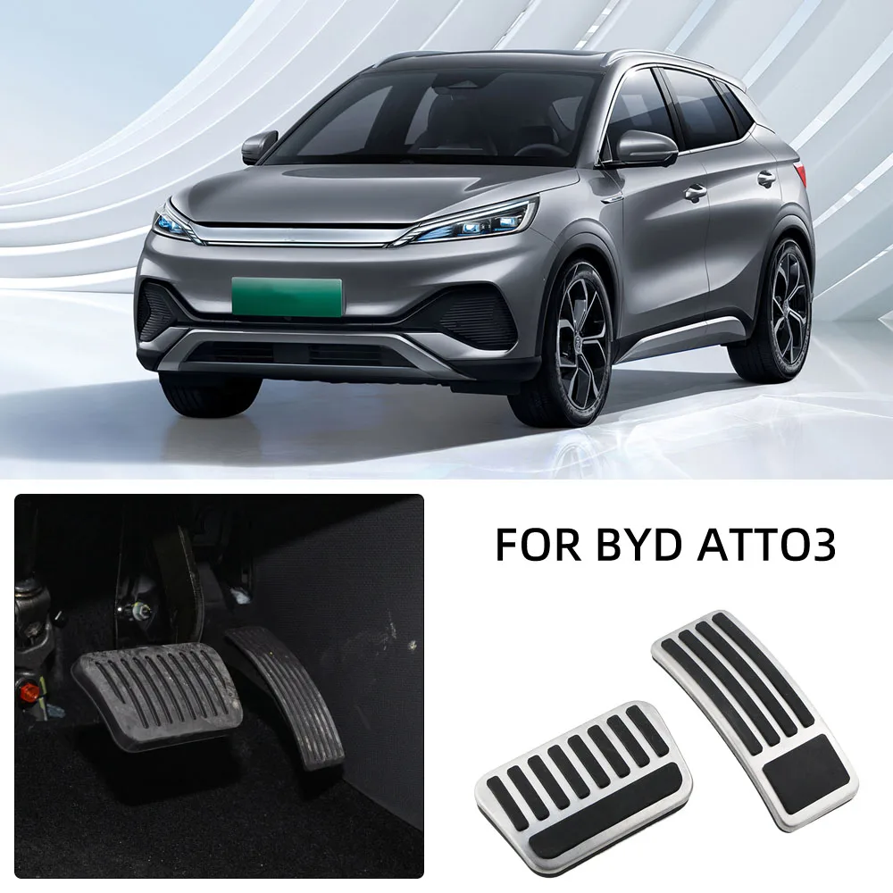Fundas para pedales de coche para BYD Atto 3 2022-2026 AT, cubiertas para pedales de acelerador y freno, protector antideslizante, accesorios interiores