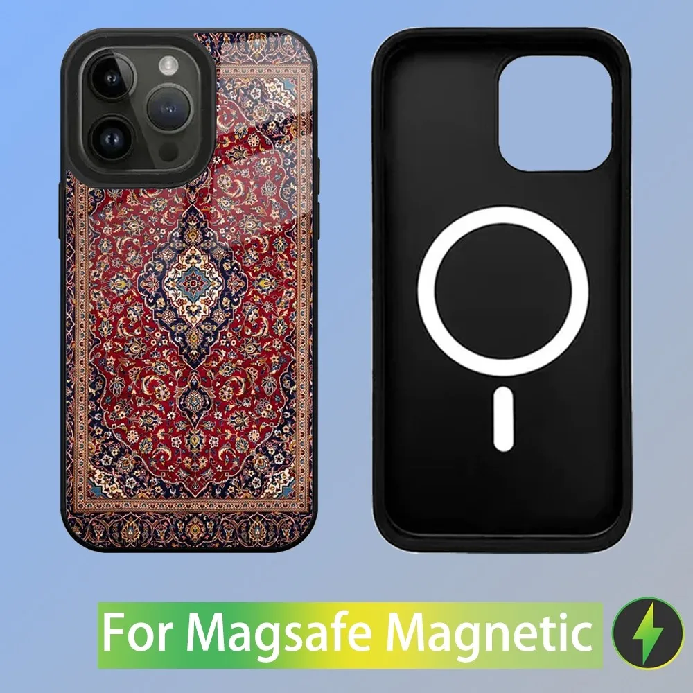 Persian Carpet Floral Pattern Phone Case For iPhone 15,14,13,12,11,Plus,Pro,Max Mini Magsafe Magnetic Wireless Charging