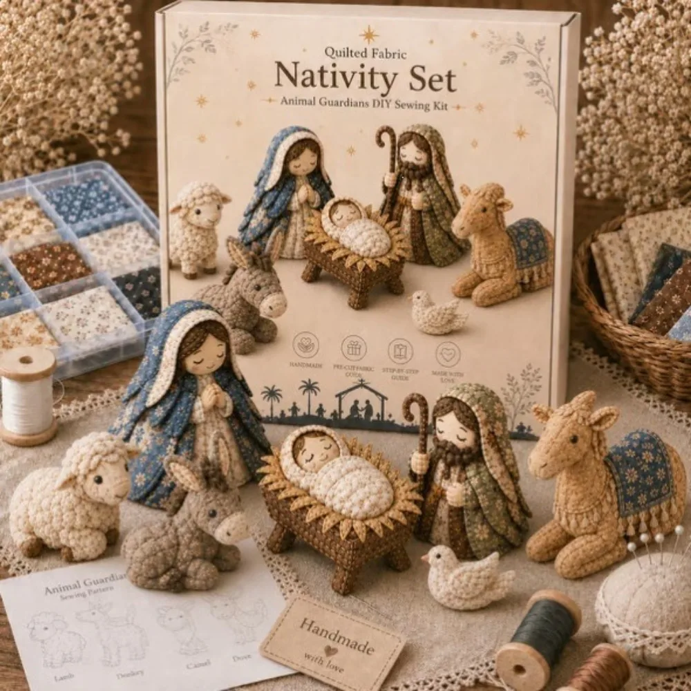 Pre-Cut Fabric Quilted Nativity Patchwork Kit with Assembly Guide Beginner Friendly Nativity Scene Sewing Craft Kit Handmade DIY