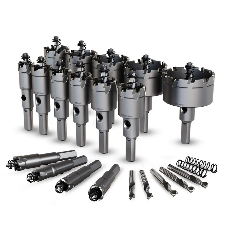 

20PCS Upgrade Heavy Duty Carbide Hole Saw Kit,with 5Extra Titanium Plated Pilot Center Drill and 2 Springfor Hard Metal, Stainle