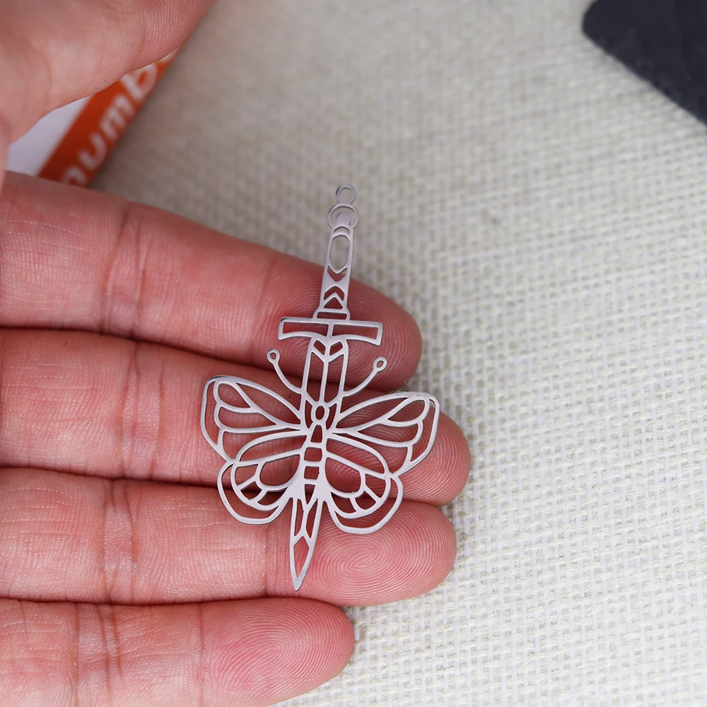 3pcs Stainless Steel Charms for Jewelry Making Abstract Face Sword Moth Skeleton Lotus DIY Pendant for Earring Necklace Bracelet