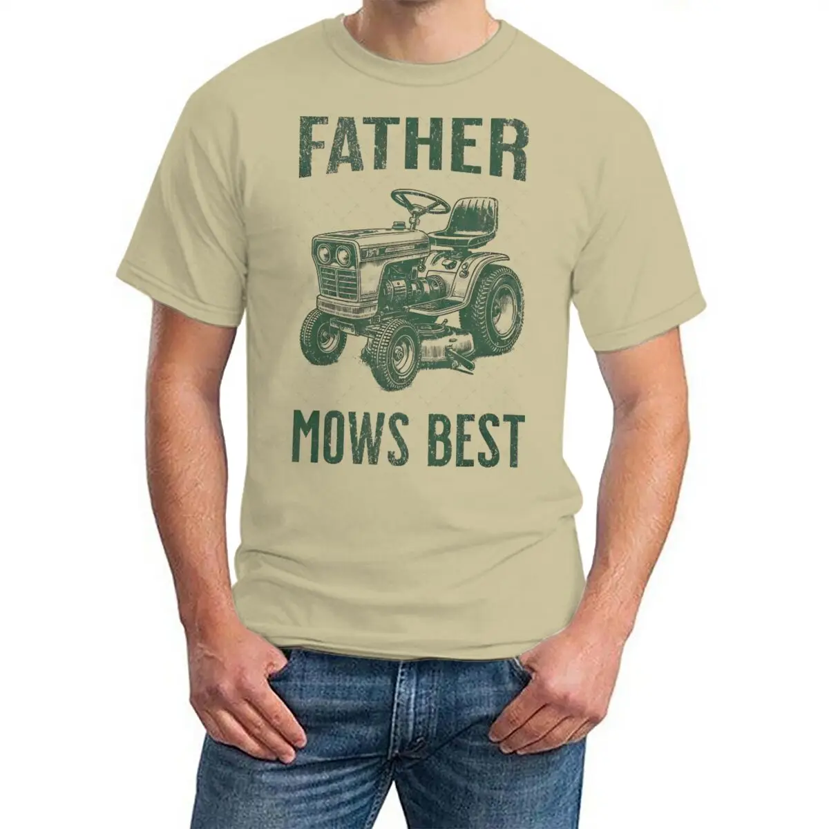 Father Mows Best Fun Lawn Mower Dad Farmer Tshirt Father's Day Fun Daddy T-Shirt Men O-Neck Tees Male Tshirt Gift