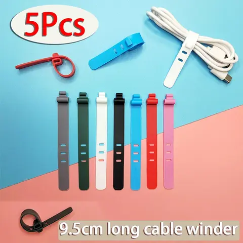 5Pcs 재사용 가능한 케이블 타이 조정 가능한 실리콘 고무 케이블 타이 이어폰 코드 랩 와인 더 관리자 키퍼 주최자 케이블 클립