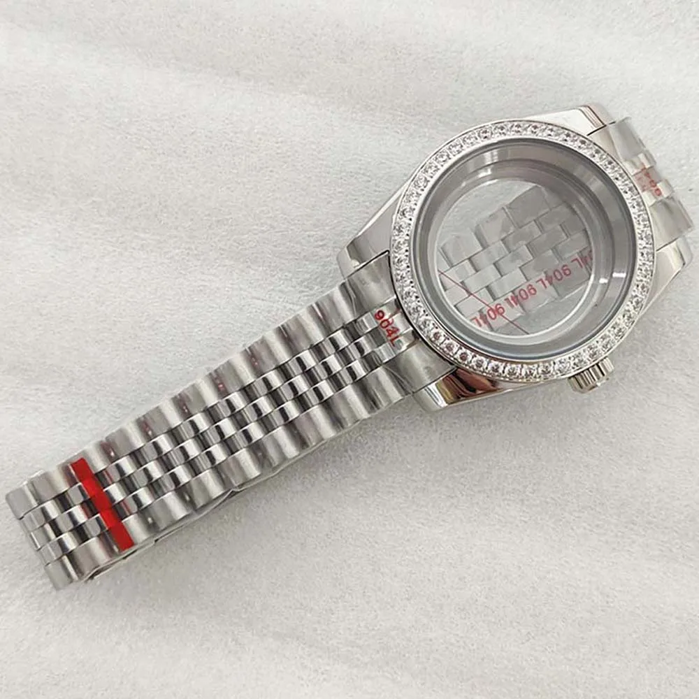 39mm/36mm Watch Case Band Set Sapphire Glass Transparent Back Cover Jubilee Strap Crystal Case for NH35 NH36 4R 7S Movement