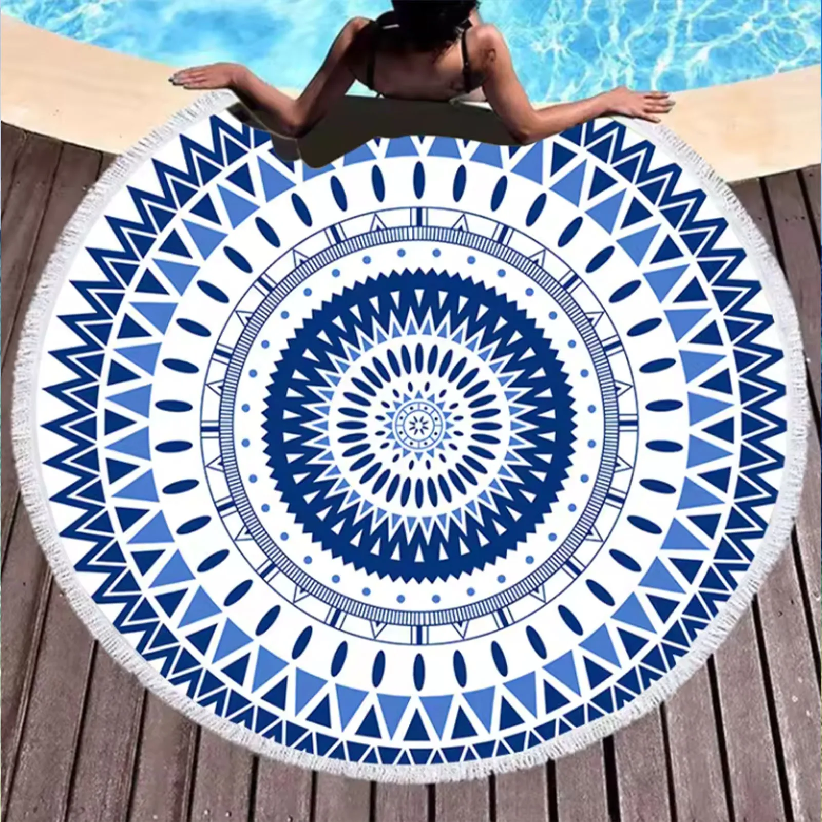 Super Absorbent Round Beach Towel European and American Style  Beach Cape for Spa Beach Pool Gym