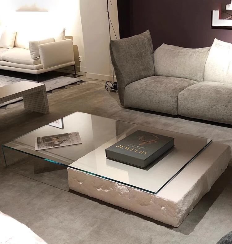 Simple modern marble travertine coffee table