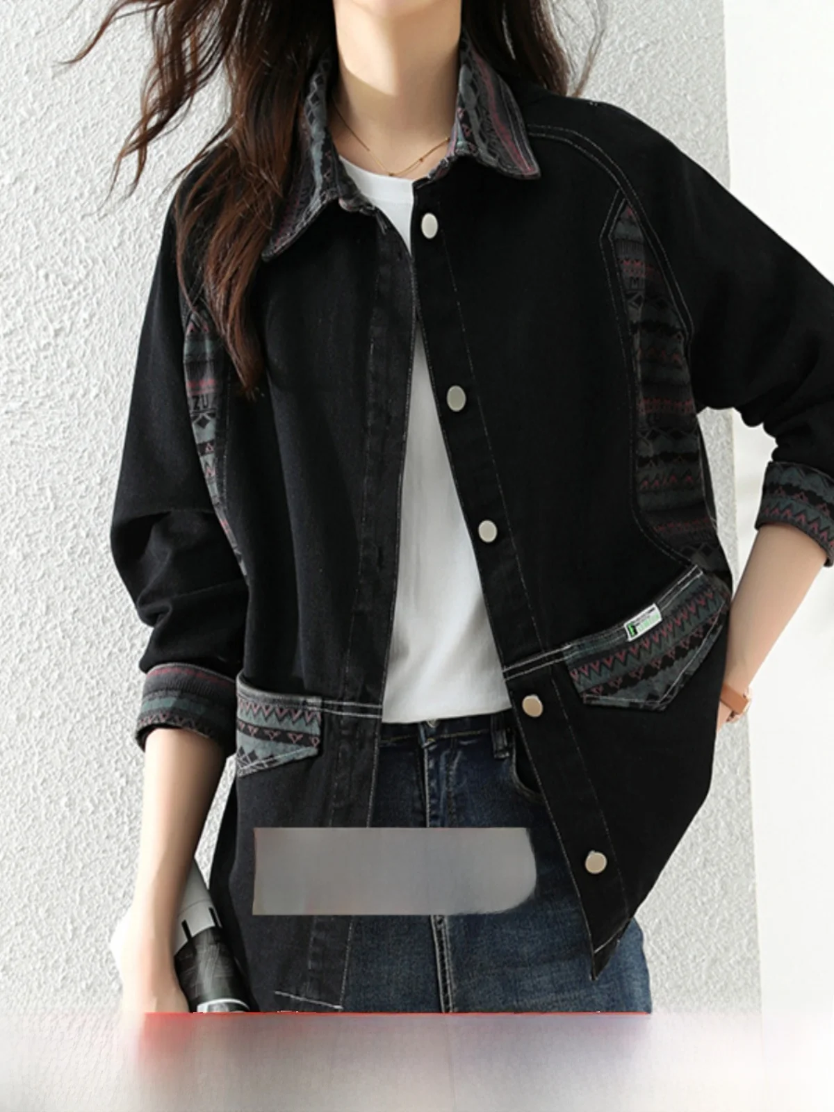 

Loose Long Sleeve Denim Jacket Women's Spring Autumn Outerwear Casual Classic Style Button Pocket Detail Collar Coat