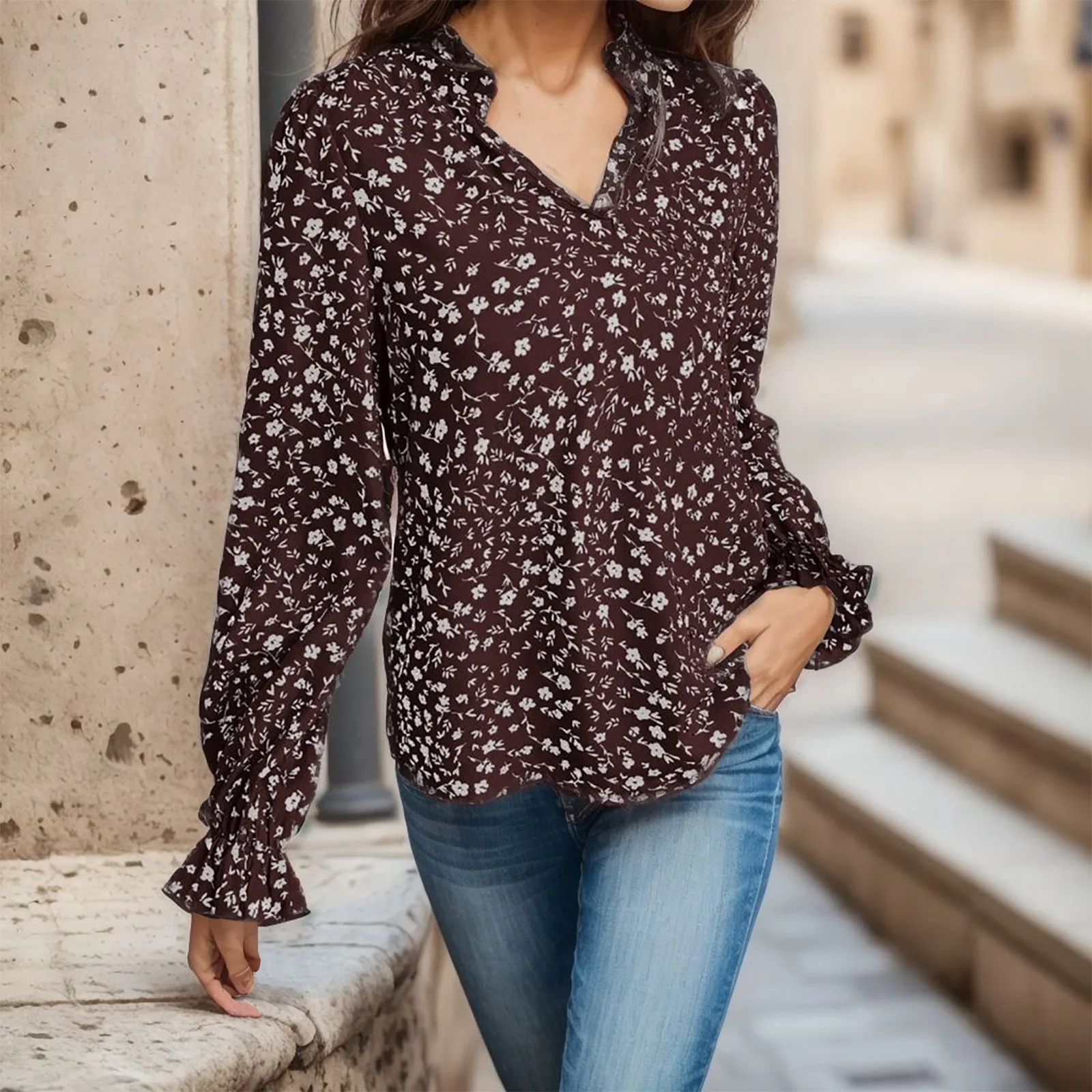 

Vintage Korean Style Clothes Design Women Fashion Cute Flare Sleeve Chiffon Blouses Shirts Floral Printed Cute Tops Blusas 2023