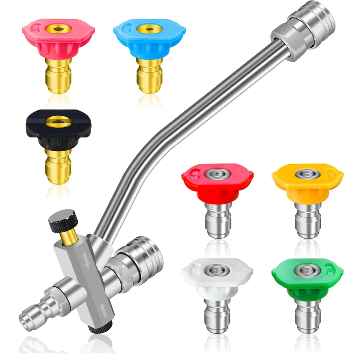 Pressure Washer Dual-Connector Tool with 7 Pressure Washer Nozzle Tips, 1/4 Quick Connect Switch Double Tip Attachment