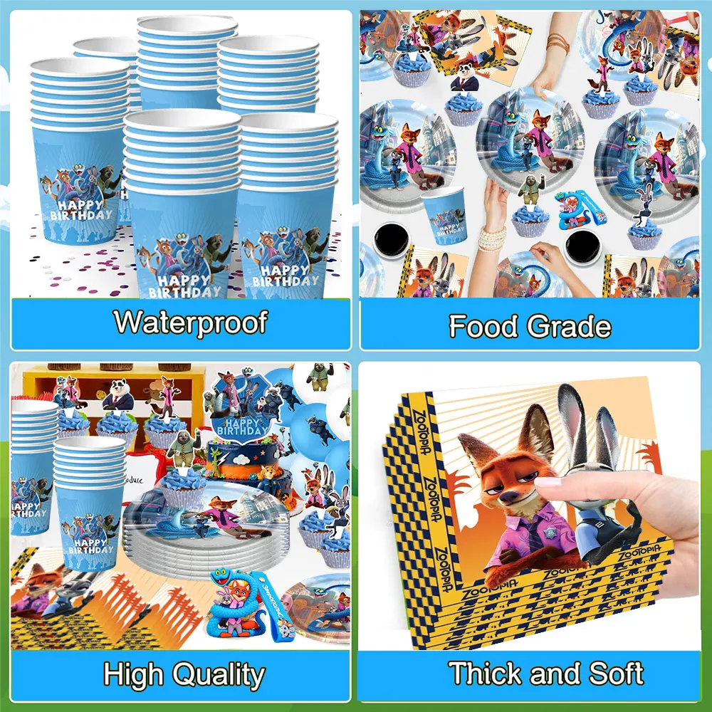 Décoration d'anniversaire Zootopia 2, vaisselle, fournitures de fête pour enfants, assiettes, gobelets, nappe, sac cadeau, décoration de gâteau, ballon en feuille d'aluminium
