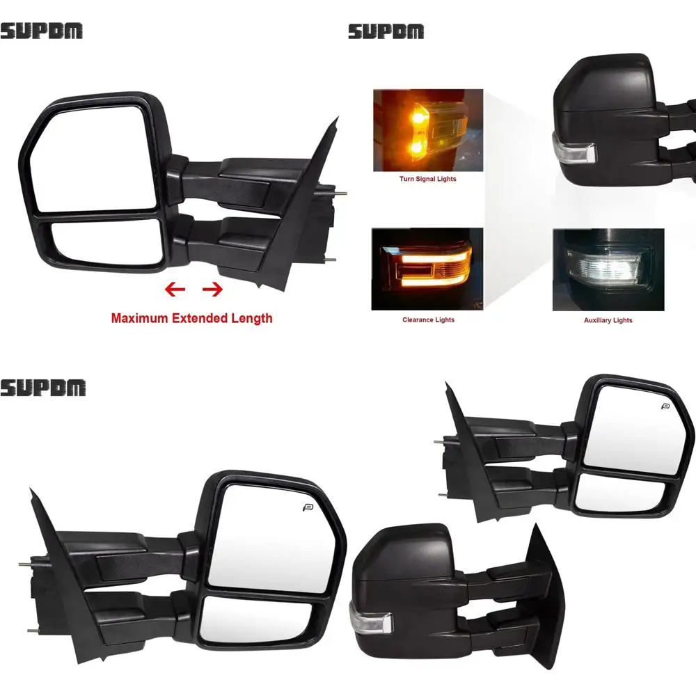 

Пара черных буксирных зеркал, подходящих для 2015-2016 2017 2018 2019 Ford F150 Пикап Боковые зеркала с электроподогревом и светодиодным поворотом