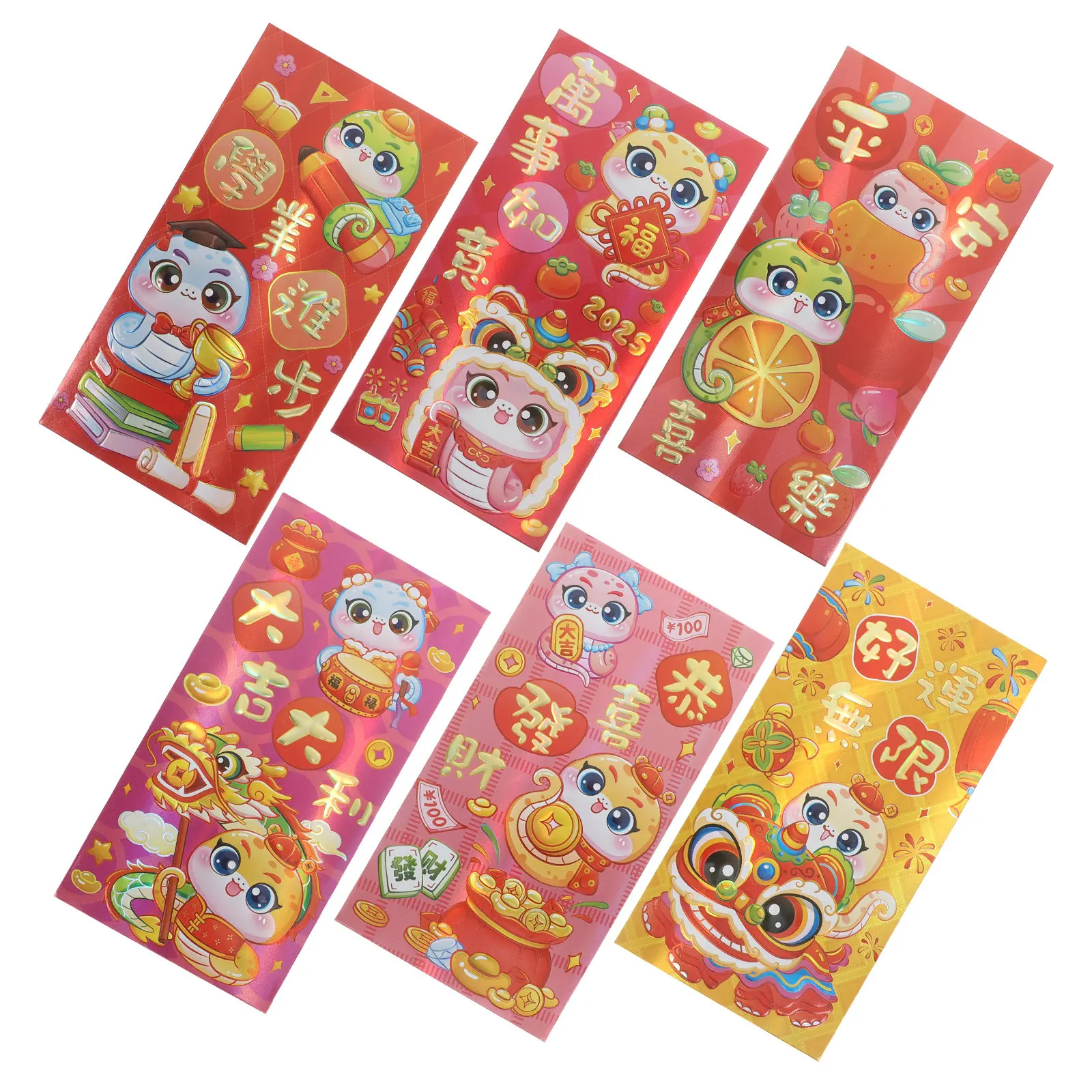 

6Pcs Chinese Red Envelopes 2025 Year of The Snake Festive Money Holders for New Year Gifts and Family Celebrations