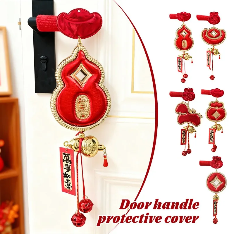 

Spring Festival Pendants Lucky Leather Door Handle Cover New Year Home Entryway Decoration Pendant Accessory