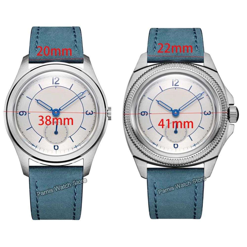 Parnis 38mm 41mm Size Case Beige Dial Automatic Mechanical Men Watch Leather Strap