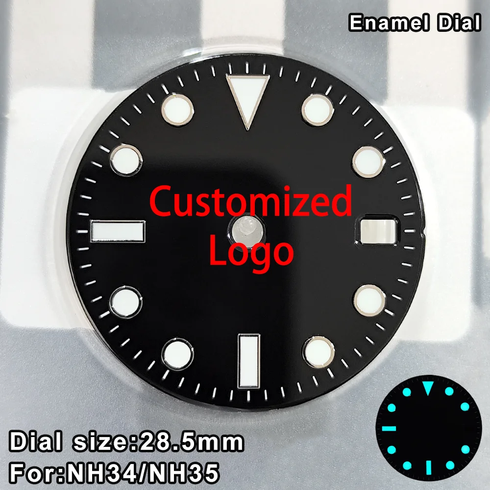 Customized Logo Dial Nh35 Dial Nh34 for NH35 Watch Dials 28.5mm BGW9 Blue Luminous  Single Calendar Multi-color Watches Dial