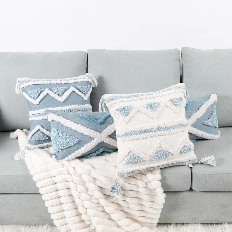 30x50/45x45CM Bohemian Geometric Throw Pillow Cover  Blue Plush Stamping Waist Cushion Cover Decor Home Decorative Pillowcase