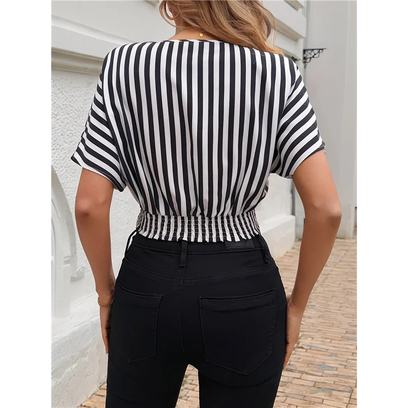 

NEW-Womens Dressy Casual Shirts Short Sleeve V Neck Work Blouse Business Casual Summer Tops 2025