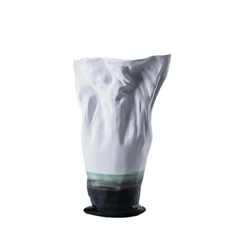 New Chinese ink gradual change vase ornament, model room combination soft flower craft ornament