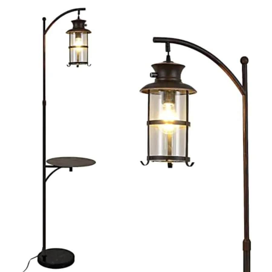 Farmhouse Retro Adjustable Floor Lamps with Tray Lantern Tall Standing lamp for Bedroom Home Decor for Office Living Room Bedro