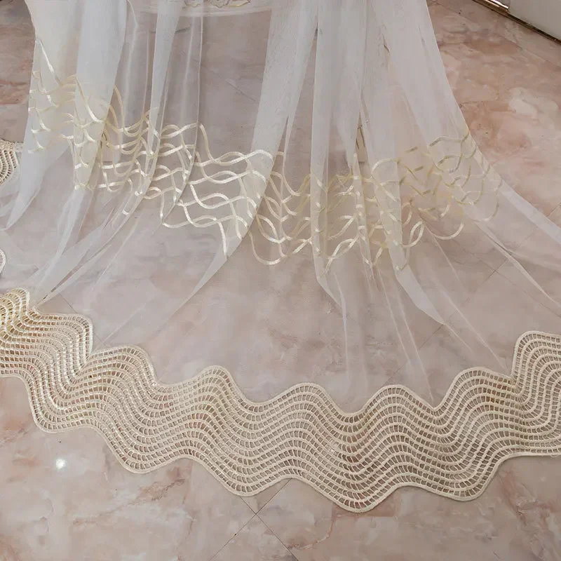 

Golden Tulle Modern Sheer Curtains for Living Dining Room Bedroom Geometric Embroidery Luxury Curtains Coffee Bedroom customize