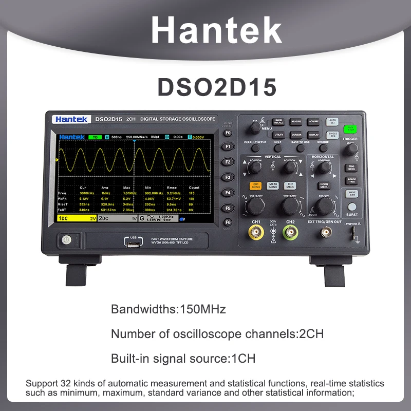 Hantek Signal Generation Storage Digital Oscilloscope DSO2D15 DSO2C10 DSO2D10 2CH 100/150MHZ 1G Sampling With Signal Source