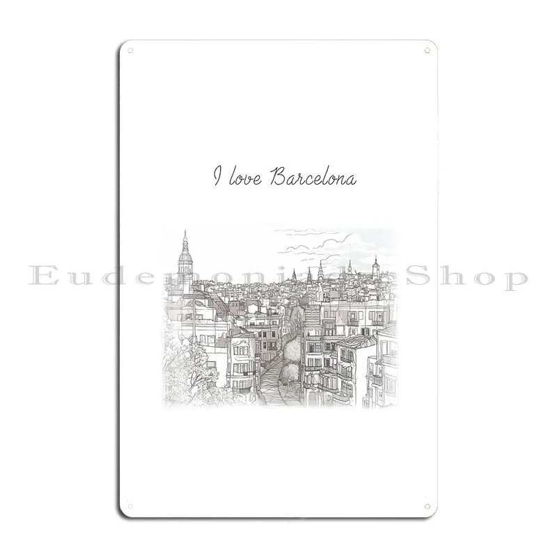 I Love Barcelona One Line Drawing Metal Plaque Poster Design Poster Bar Designs Decoration Tin Sign Poster